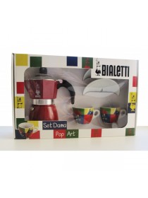 Набор из гейзерной кофеварки Bialetti Dama Glamour красного цвета на 3 порции, 2 чашки и 2 блюдца, Арт. 5330/MR